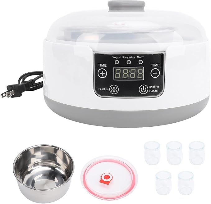 Pilipane Electric Yogurt Maker Machine 1.2L Homemade Yogurt Natto Maker Small Home Yogurt Incubator with Jars Stainless Steel Liner