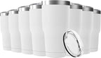 30oz Stainless Steel Travel Mug with Lid, 8 Pack Double Wall Vacuum Insulated Bulk Tumbler, Powder Coated Coffee Cup Suitable for Vehicle Cup Holders(White)