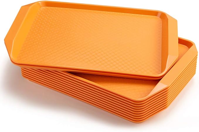 Plastic Fast Food Serving Tray,16.95 by 11.82-Inch,Set of 12 (Orange)