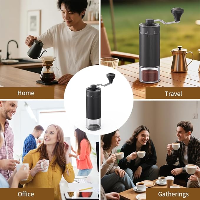 Hand Coffee Grinder Conical Burr for Espresso French Press Pour Over Double Bearing External Adjustment Capacity 25g (Ceramic Burr-Black)