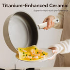 Ceramic Deep Frying Pan Nonstick - 11"(5.5 Qt) Sauté Pan with Lid, Titanium Reinforced Tri-Ply Stainless Steel Skillet, PTFE&PFOA-Free, Non-Toxic, Compatible with All Stovetops