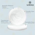 Vikko Dinner Plates, Set of 6 White Alabaster Plates, 11" Plate with Marbelized, Swirl Design, Elegant Glass Plate, Dishwasher Safe
