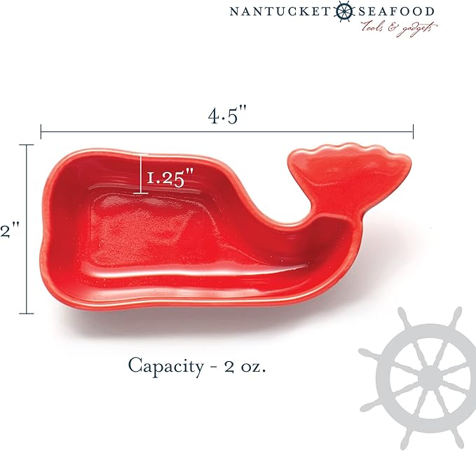 Ceramic Whale Condiment Cup, Red, Set of 2