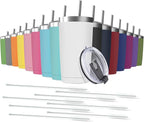 16 pack 20 oz Stainless Steel Insulated Tumbler with Straw and Lid, Double Wall Travel Coffee Mug Vacuum Insulated Bulk Tumbler, Suitable for Vehicle Cup Holders （Assorted Colors）