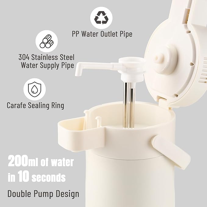 Insulated Water Jug 101OZ, Electric Drink Dispensers for Parties, Termos Para Cafe with Double Pump and Lazy Susan Base, Water Cooler Jug for Hot/Cold Water, Coffee, Juice (Cream White)