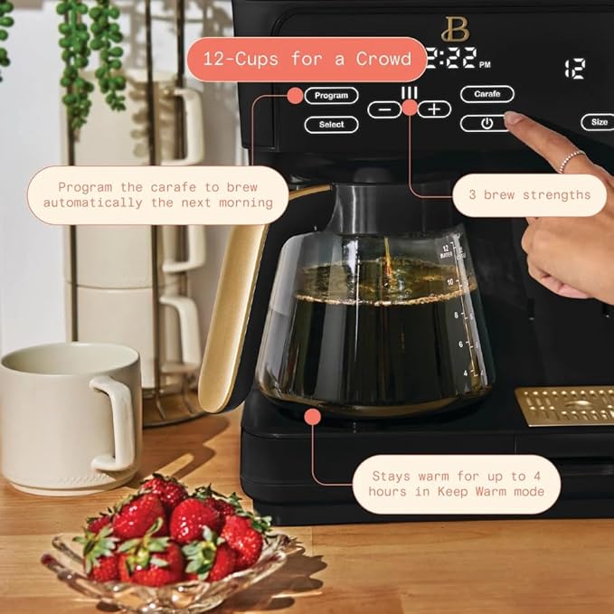 Beautiful Multi-Brew 12-Cup Programmable Coffee Maker with Touch Display by Drew Barrymore (Black Sesame)