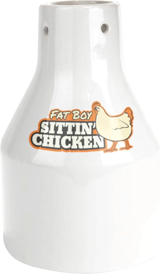 Ceramic Beer Can Roaster with 4 Steam Holes for More Flavor-Fat Boy Sittin' Chicken Marinade BBQ Cooker- Extra Wide Base Holds Full Chicken-Great for Xmas Meal Prep & Holiday Parties-Grill & Oven Safe