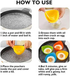 Mikim Silicone Egg Poacher Cups with Ring Standers, Nonstick Egg Poaching Cup for Stovetop Air Fryer Cooking, BPA Free, 4 Pack with Extra Oil Brush