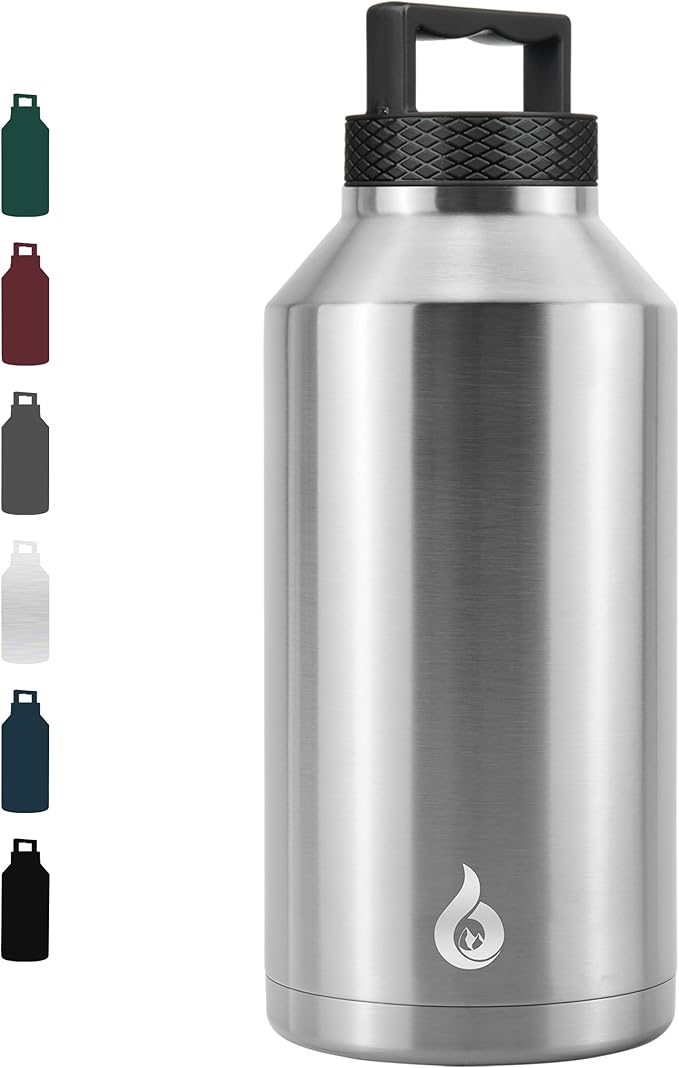 BJPKPK Half Gallon Water Bottle Insulated, Dishwasher Safe 64 oz Water Bottle with Handle, Leakproof BPA Free Water Jug, Large Metal Thermos for Sports, Stainless Steel Primary Color