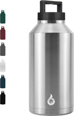 BJPKPK Half Gallon Water Bottle Insulated, Dishwasher Safe 64 oz Water Bottle with Handle, Leakproof BPA Free Water Jug, Large Metal Thermos for Sports, Stainless Steel Primary Color