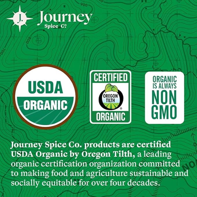 Gourmet Organic Moroccan Spice Rub & Organic Za’atar Gift Set by Journey Spice Co. | Salt-Free | Mediterranean Seasoning | Poultry, Chicken, Shawarma, Tagine, Meat & Vegetable Seasoning | Non-GMO, Natural | 6.17 oz. (total) | Resealable/Reusable Cap