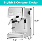 CASABREWS 4700Gense 20-Bar Espresso Machine with Milk Frother and Hot Water Wand, Adjustable Temperature, Ideal for Americano, Latte, Cappuccino