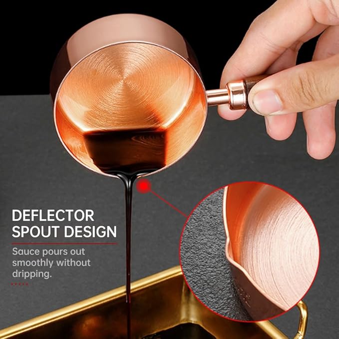 Mini Sauce Pan, Stainless Steel Butter Warmer with Pour Spout and Wooden Handle Rose Gold Melting Pot for Making Sauces, Chocolate Melting, Coffee Tea Soup Warming(1/4cup)
