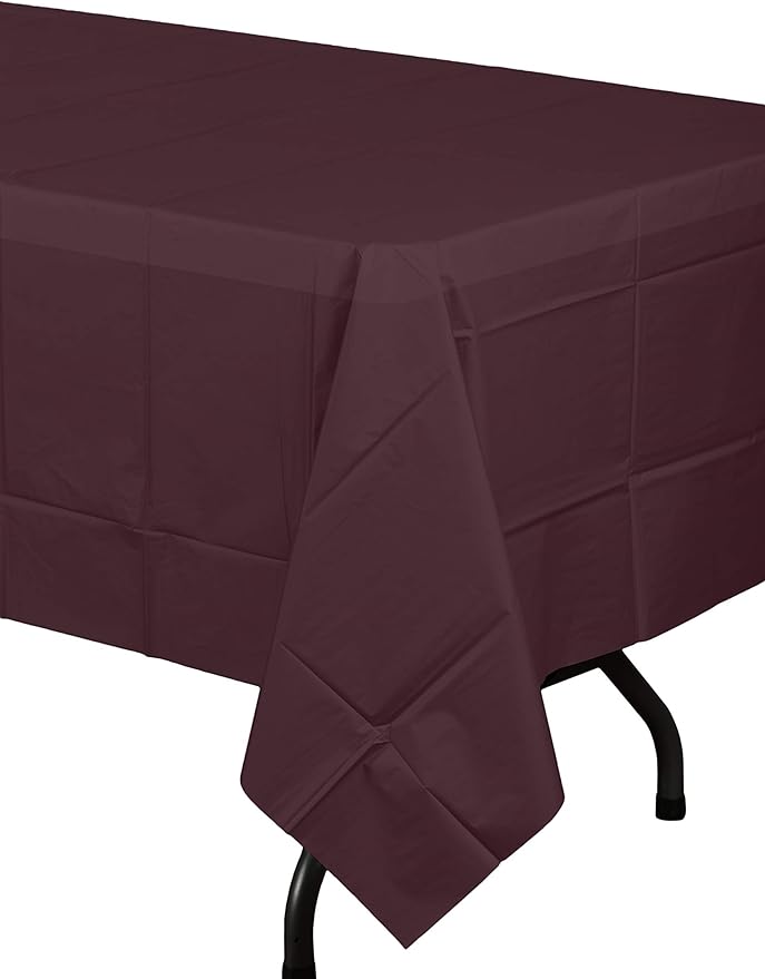 Exquisite 12-Pack Premium Plastic Tablecloth 54in. x 108in. Rectangle Table Cover - Brown