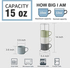 Hasense Coffee Mugs,15oz Coffee Cups Set of 4 with Stackable Storage Rack, Durable Porcelain, Microwave & Dishwasher Safe, Space-Saving Mug Set for Kitchen and Office, Multi Color