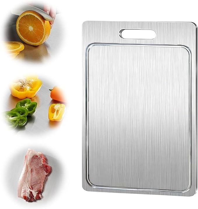 New Titanium Cutting Board with Grooves, Cutting Boards For Kitchen, Double-Sided Food-Grade Titanium Cutting Board For Cutting Meats, Fruits And Vegetables (9.84x5.9in)