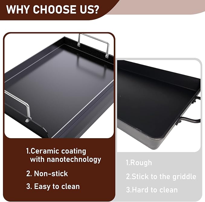Nonstick Cast Iron Griddle for Gas Grill Nanoceramic Stove Top Griddle for Gas Stove 25" x 16" Flat Top Plate Cooking Skillet Pan Teppanyaki for Camping Outdoor Tailgating Plancha Para Cocinar