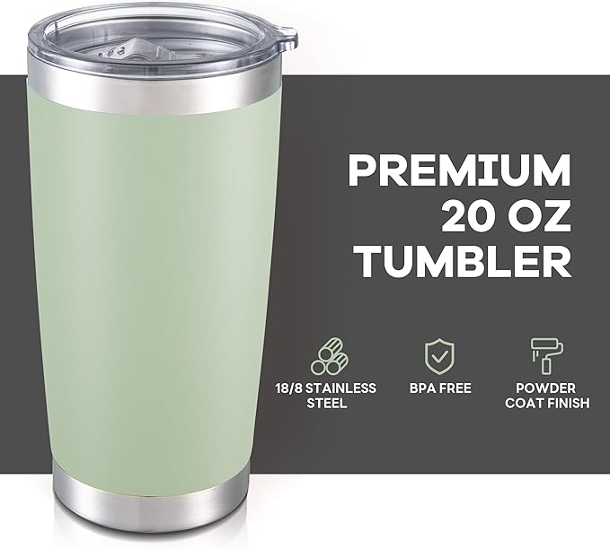20 oz Tumbler with Lid Stainless Steel Insulated Tumblers Bulk Double Wall Vacuum Cups Powder Coated Travel Mug Keep Drinks Cold and Hot, Sagebrush Green, 12 Pack