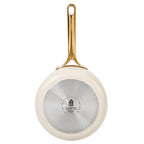 bloomhouse 8 Inch Heavy Duty Aluminum Premium PFA Free Ceramic Nonstick Saute/Deep Frying Pan Skillet - Almond Cream w/Gold Handle