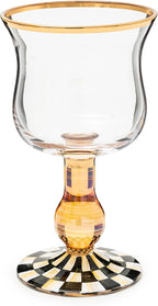 MACKENZIE-CHILDS Stemmed Wine Glass, Decorative Wine Glassware, 16 Ounces, Black-and-White Courtly Check