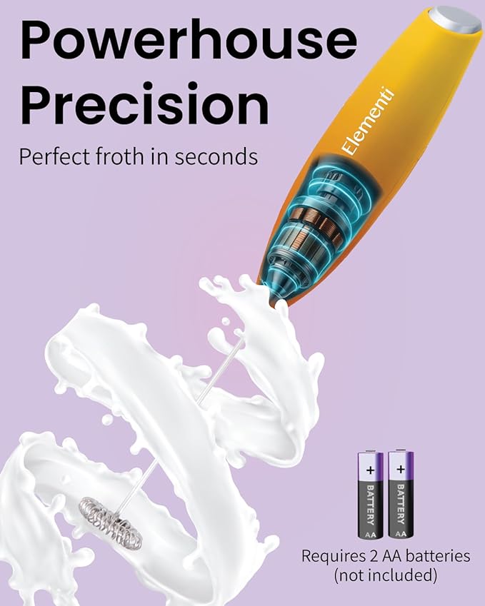 Elementi Drink Mixer Handheld - Electric Stirrer and Powerful Protein Powder Mixer Wand, Easy-to-Use Mini Frother Wand for Quick Delicious Cocktails, Milk Frother and Coffee Stirrers (Sunrise)
