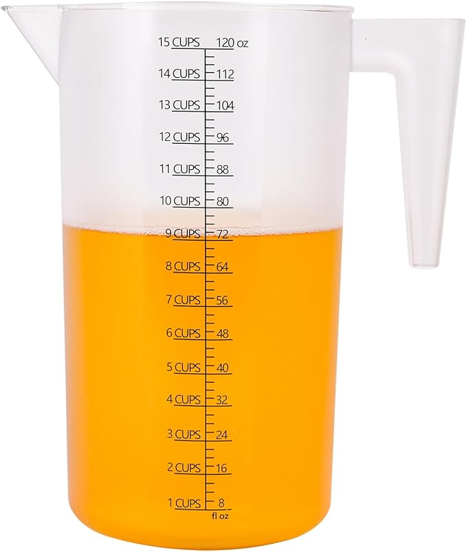 Food-Grade Plastic Measuring Pitcher – 120 Ounce & 15 Cups Measuring Cups with Handle for Liquid, Motor Oil, Pool & Lawn Chemicals, Dilution, Soap Mixing, Brewing, Commercial & Kitchen Use(3500ml)