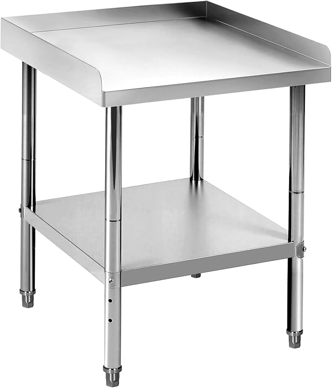 24x24x30 Inch Stainless Steel Equipment Grill Stand Table 400 Lbs Capacity NSF Certified with Adjustable Legs, 2" Edge Baffle, for Hotel, Home, Commercial Restaurant Kitchen