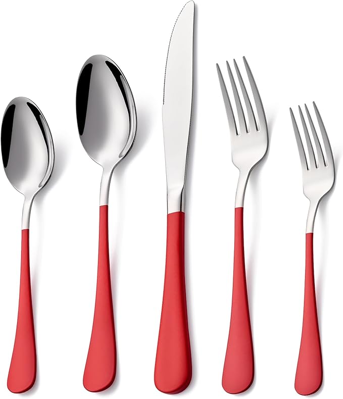 20 Piece Red 18/0 Flatware Utensil Set for 4, Include Dinner Knife,Dinner Forks,Dinner Spoons,Salad Forks,Teaspoons,Silverware Set for 4, Dishwasher Safe