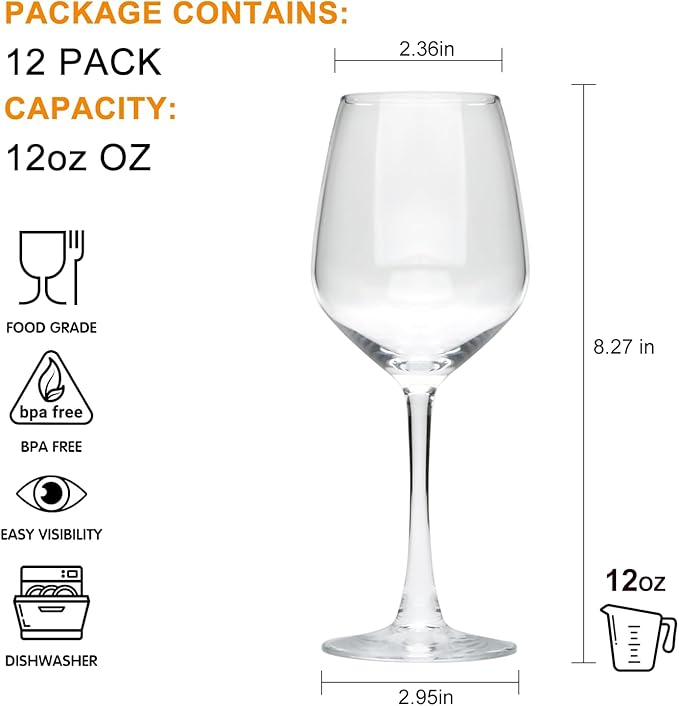 Wine Glasses Set of 12,12oz Red Wine Glasses,for Red or White Wine, High-end Banquet, Party, Bar, Wedding, Gift (12 pcs)