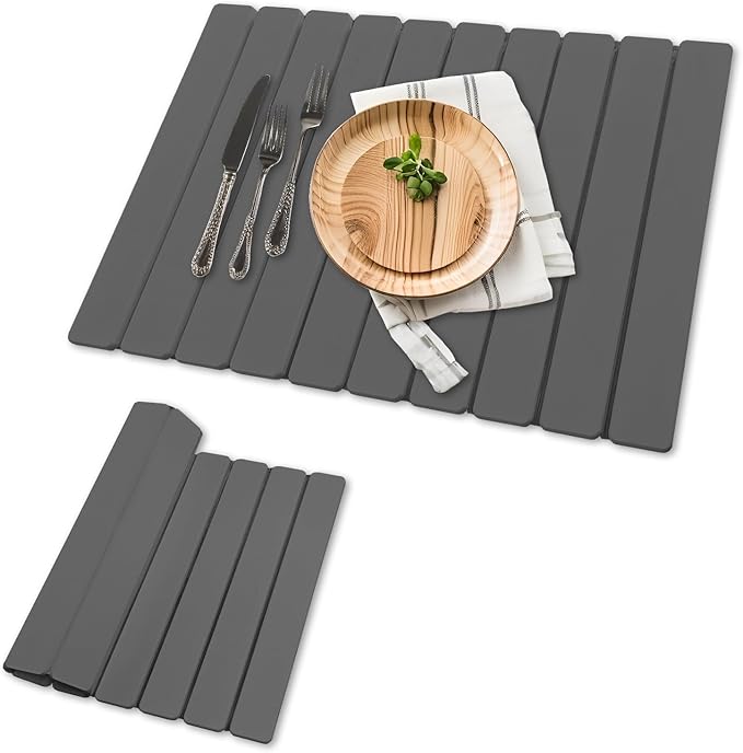 Large Stone Dish Drying Mat for Kitchen Counter, 24"×16" Quick Dry Collapsible Diatomaceous Earth Mat – Super Absorbent Foldable Drying Pad for Dishes (Dark Gray, 23.2" x 15.4")