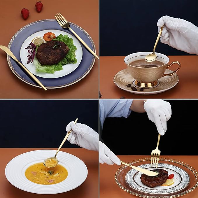 Matte Gold Silverware Set 40 Pieces, Stainless Steel Golden Flatware Set, Titanium Plating Cutlery Set, Matte Gold Utensil Sets, Service Set for 8 (Matte Golden)