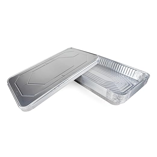 IDL Packaging Full Size Aluminum Steam Table Pans with Lids - Medium, 21" x 13" x 2.25" (pack of 10) - Disposable Foil Pan for Grilling, Roasting, BBQ, Cooking, Baking, Freezing
