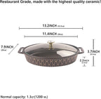 11" X 7.5" Ceramic Oval Casserole Dish with Glass Lid, 1.3 Quart Serving Soup Tureen,Chafing Dish for Buffet, Family Food preserve Tray, Catering Casserole for Party Style, Black