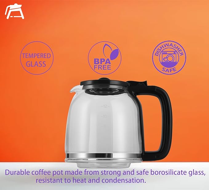 12 CUP Replacement Glass Carafe Pot ONLY Compatible with Ninja Coffee Maker CE251 CE250 CE200 CE200C CE201 CE201C series, Ninja Carafe Replacement Part No. # XGLSLID200