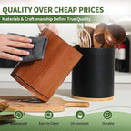 Wooden Utensil Holder, 360°Rotating 7.3'' Large Utensil Holder for Kitchen Counter, Kitchen Utensil Organizer, Utensil Crock, Farmhouse Kitchens Countertop Decor, Sapele Wood