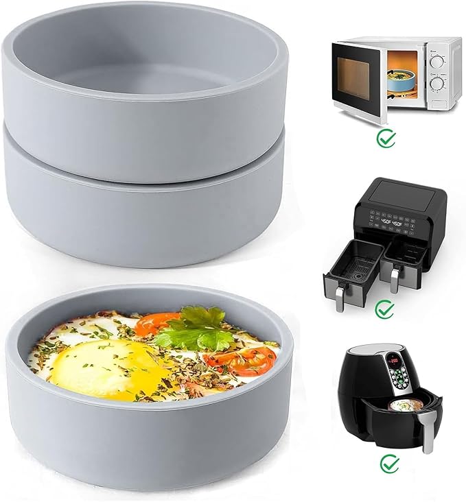 Air Fryer Egg Mold,Silicone Air Fryer Egg Pan,Individual&Reusable Air Fryer Accessories, Egg Egg Poachers for Microwave,BPA Free,Dishwasher Safe,3pcs-Gray