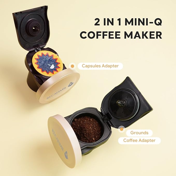 Single Serve Coffee Maker For K Cup Pod and Coffee Grounds /Tea, Fast Brew in 2 minutes, 2 IN 1 One Button Coffee Machine 4-8 Oz Brew Sizes, Stylish＆Compact For Home, Office, RV and Dorm, Champagne