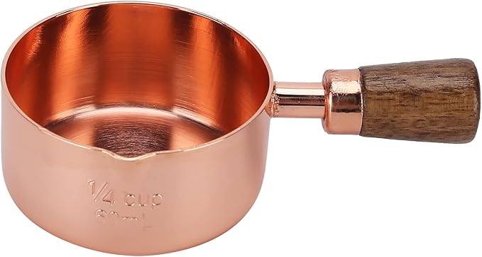 Mini Sauce Pan, Stainless Steel Butter Warmer with Pour Spout and Wooden Handle Rose Gold Melting Pot for Making Sauces, Chocolate Melting, Coffee Tea Soup Warming(1/4cup)