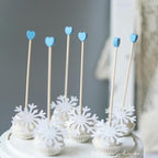 100-Piece 6Inch Rock Candy Sticks with Heart-Shaped Wooden Sticks for Lollipop, Coffee, Appetizer Skewers (Blue)