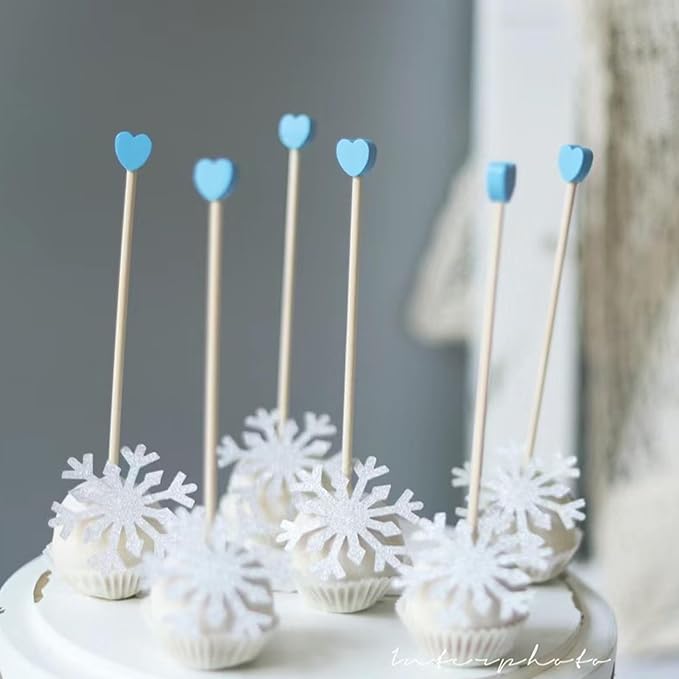 100-Piece 6Inch Rock Candy Sticks with Heart-Shaped Wooden Sticks for Lollipop, Coffee, Appetizer Skewers (Blue)