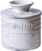 Yundu Gray Marble Porcelain Butter Keeper Crock,Butter Dish with Lid,French Butter Storage Container for Kitchen