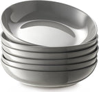 Y YHY 8.5'' Pasta Bowls Set of 6, 30oz Large Salad Serving Bowls for Kitchen, Porcelain Wide Shallow Soup Bowl Plates for Dinner, Microwave Dishwasher Safe, Matte Gray