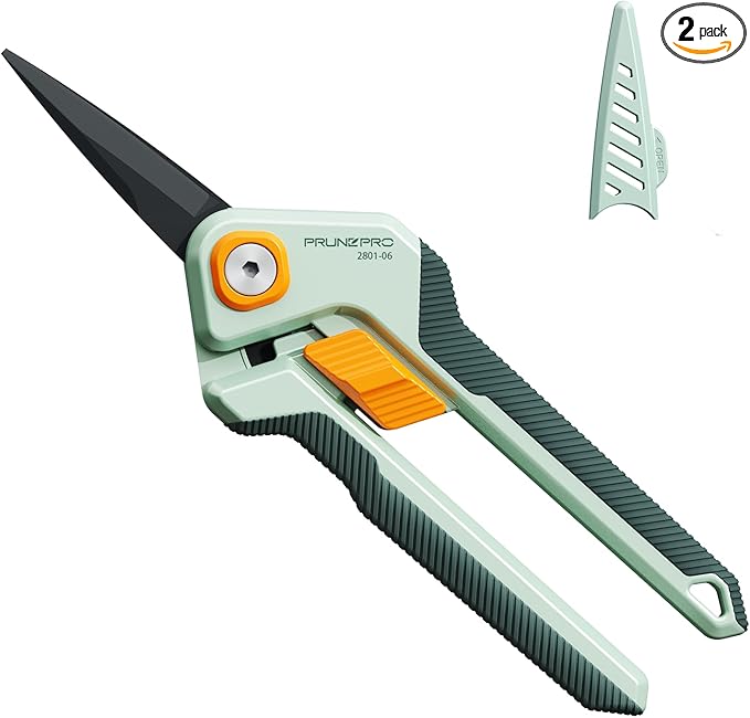 PrunePro Garden Scissors Pruning Shears Sharp Stainless Steel Non-Stick Teflon Coating Blade for Precise Cuts Garden Snip Bonsai Clippers for Plants Rose Flower 2 Pack