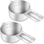 2PCS 1/3Cup (80ml, 2.6oz) Single Measuring Cup, Etched Inner Scale Stainless Steel Measure Scoop, Metric and US Measurement, Dishwasher Safe