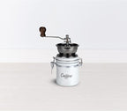 Twine Handheld Vintage Coffee Grinder, Manual Adjustable Design with Wood Handle and White Ceramic Jar, Set of 1
