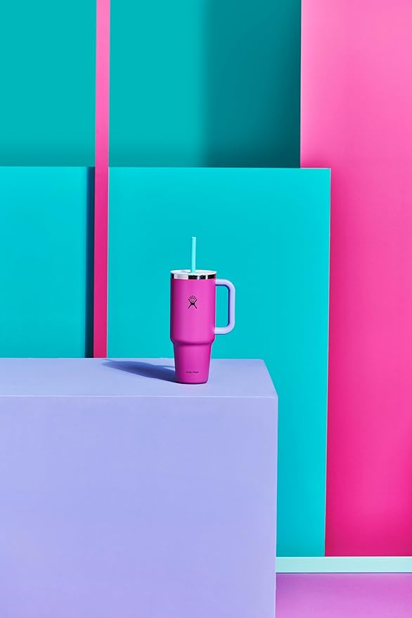 Hydro Flask 40 Oz Travel Tumbler with Handle, Lid and Straw - Insulated Stainless Steel in Holiday Punch