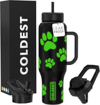 Coldest Tumbler with Handle and Straw - 100% Leak Proof Insulated Tumbler with Lid and Straw (3 Lids) - Stainless Steel Tumblers for Women & Men - Cup Holder Friendly Base, 46 oz (Glowie Paws)