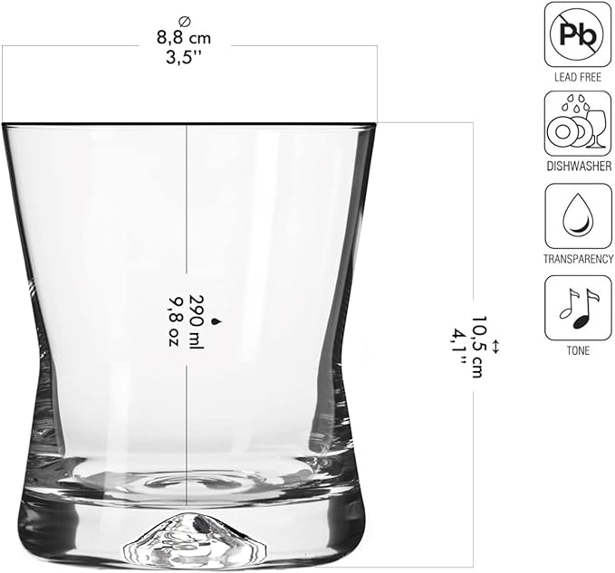 Krosno Whiskey Sour Glasses Old Fashioned Bourbon Cognac Brandy | Set of 6 | 9.8 oz | Cocktails Drinks Water Juice Scotch Irish Liquor Whisky | Made in Europe