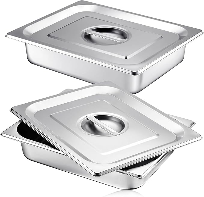 Mifoci 2 Pack Stainless Steam Hotel Pan with Lid, 1/1 Size X 4 Inch Deep Steam Table Pan Restaurant Supplies Reusable Anti Rust Steam Pan Water Pan for Home, Party, Restaurant, Hotel, Buffet
