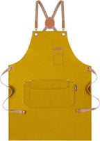 Chef Apron for Men Women with Gift Box Pack, Cross Back Apron with Pockets for Kitchen Cooking Baking Artist Painting, Cotton Canvas Work Aprons for Shop, Garden, Restaurant, Cafe (Yellow, M to XXL)